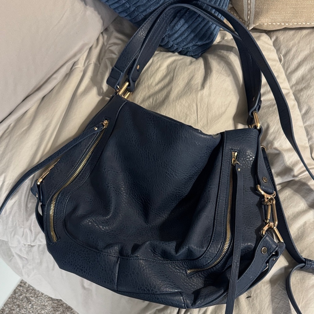 Navy Soft-Leather Hobo Shoulder Bag - Unbranded